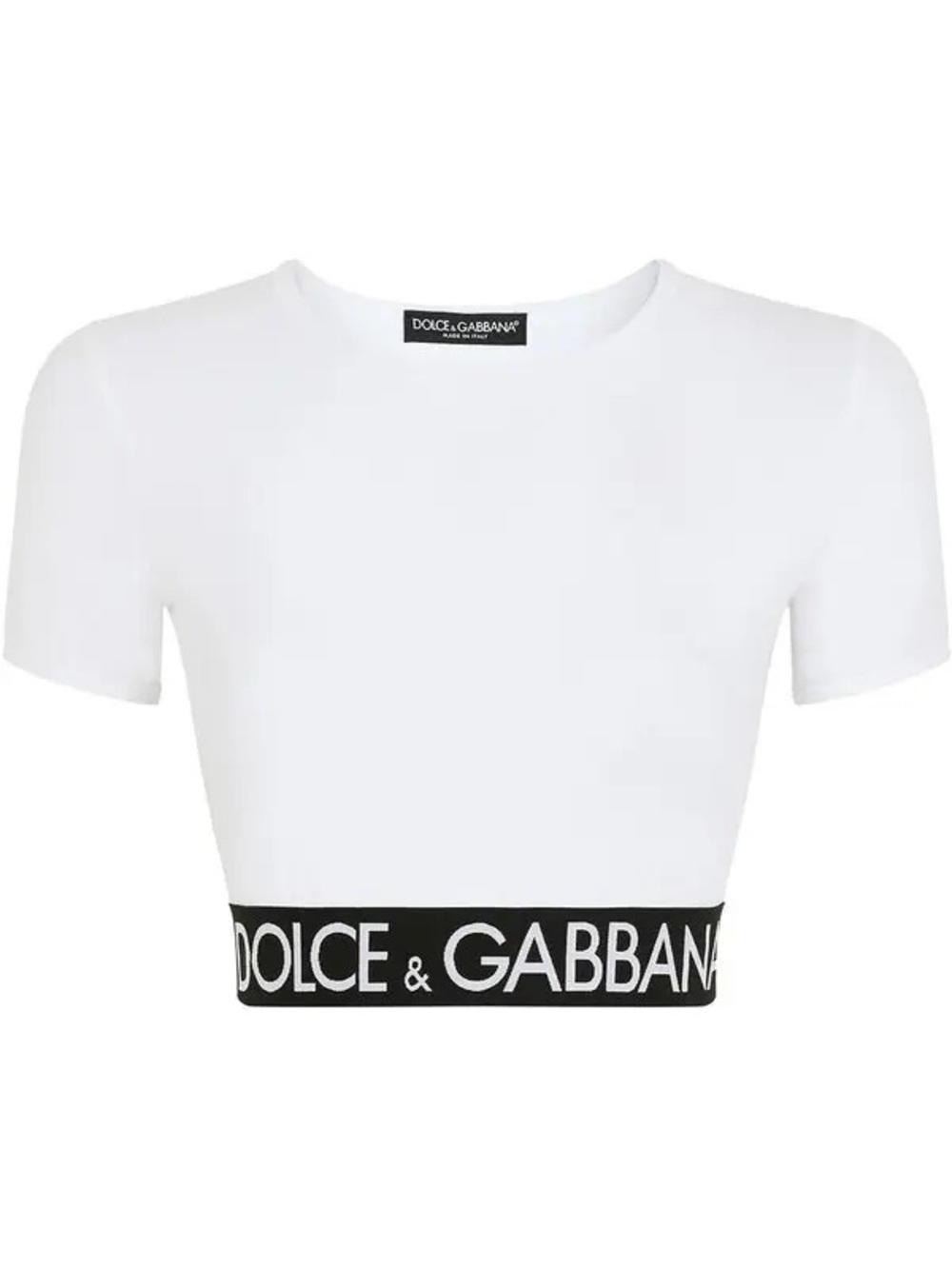 Dolce & Gabbana White Crop Top with Black Logo Band